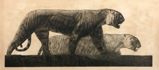 Paul JOUVE (1878-1973) - Deux tigres marchant de profil, vers 1925.